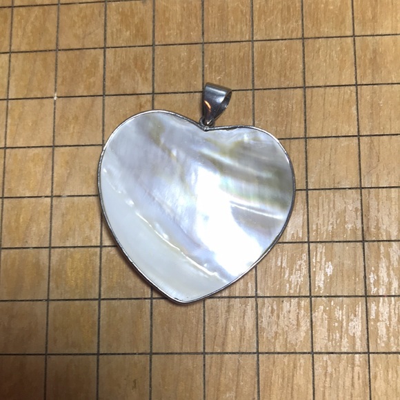 Blister Pearl Heart Big Pendant 2 1/16”Hx2"W Silver Tone Frame, Bale Organic EVC - Picture 8 of 8